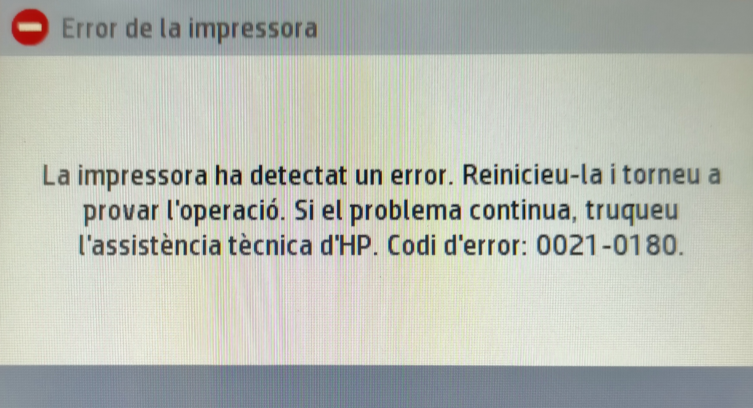 HP Error al intentar imprimir 0021-0180